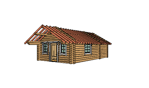 Tømmerhytte på 32 m2 med to soverom, 3d-modell